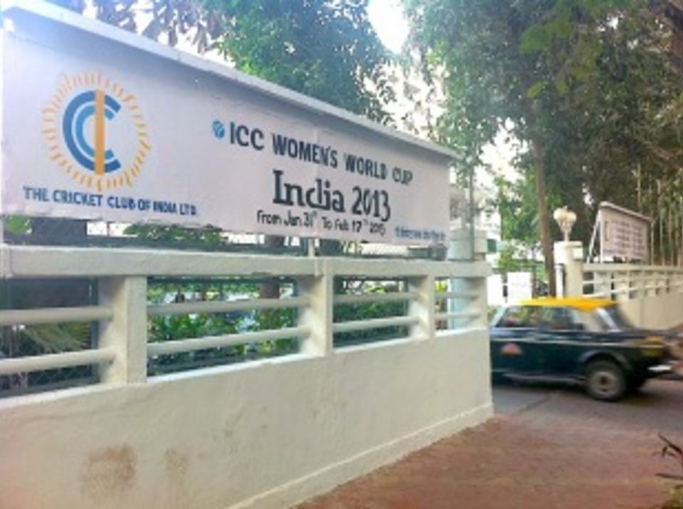 A lone signboard at the Cricket Club of India publicised the Women's World Cup