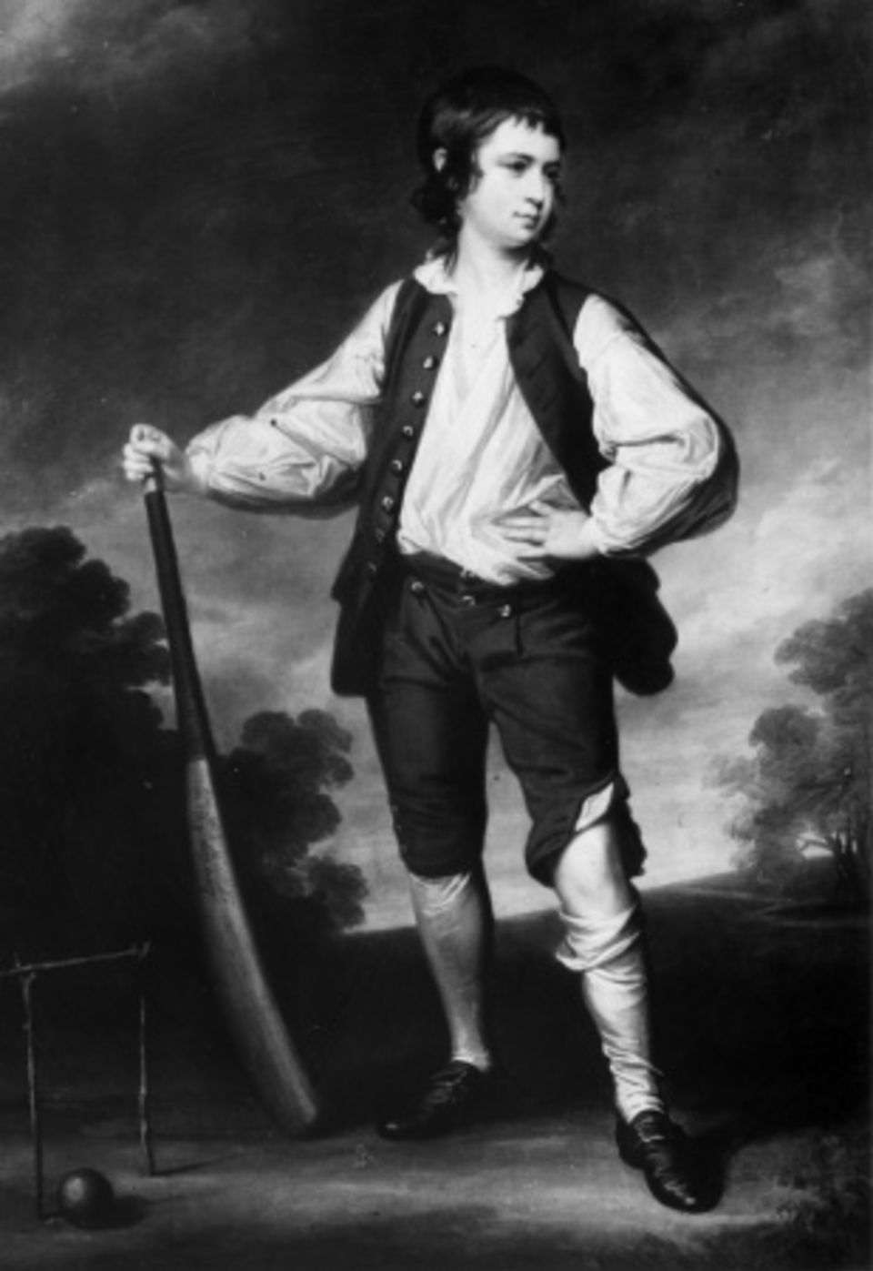 Francis Cotes' 1768 painting has the young Lewis Cage holding a bat not dissimilar to today's fashionable Mongoose