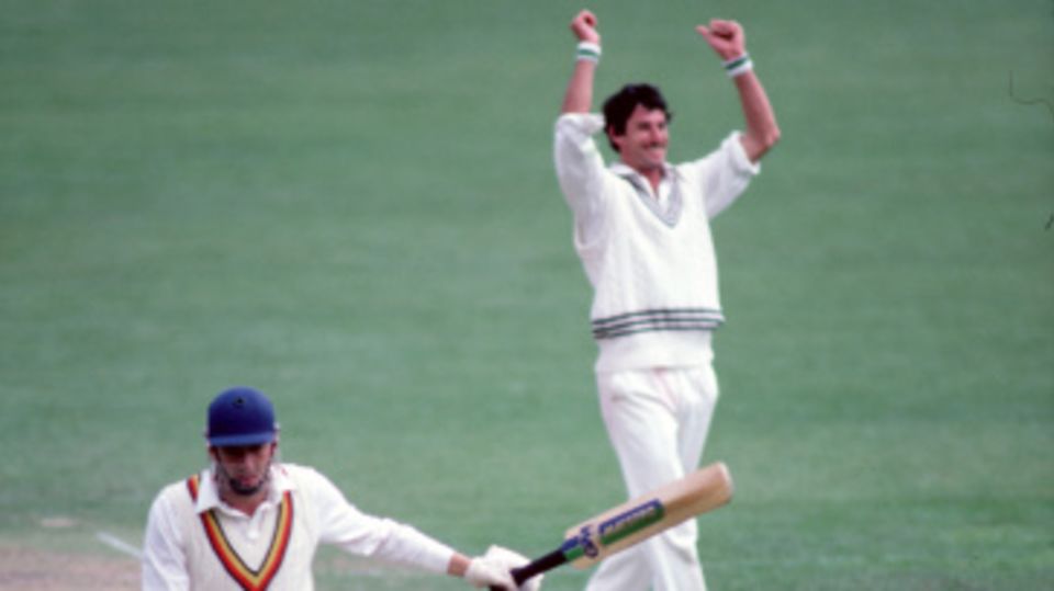 Derek Randall is dismissed off Richard Hadlee's bowling