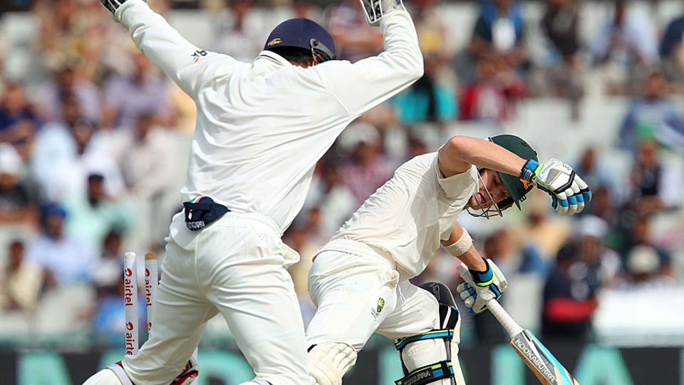 Steven Smith was stumped for 92 by Pragyan Ojha in the 2013 Mohali Test