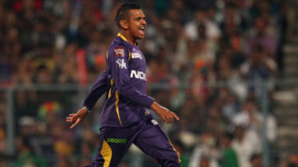 Sunil Narine exults after picking up a wicket