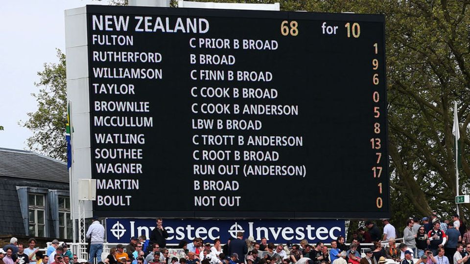 The scoreboard spells out James Anderson and Stuart Broad's dominance