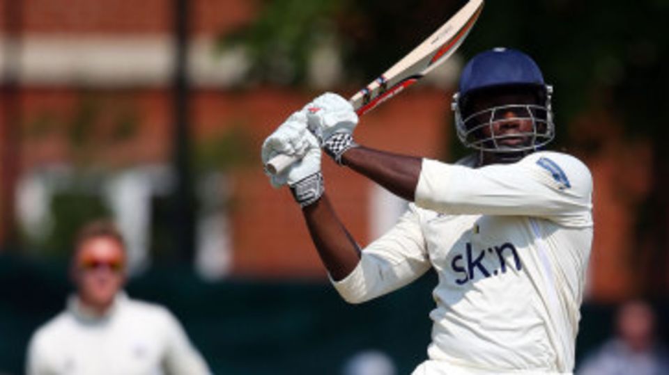Keith Barker pulls in the way to his hundred batting at No. 8