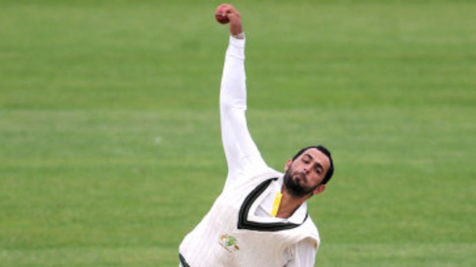 Fawad Ahmed in his delivery stride