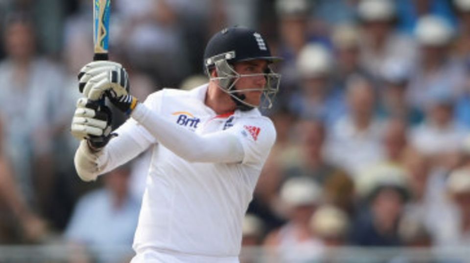 Stuart Broad reached the close three runs shy of a half-century