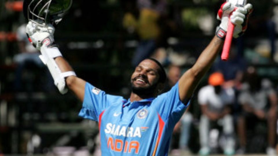Shikhar Dhawan celebrates his century
