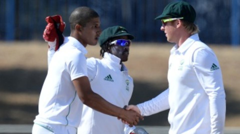 Beuran Hendricks is congratulated after taking five wickets