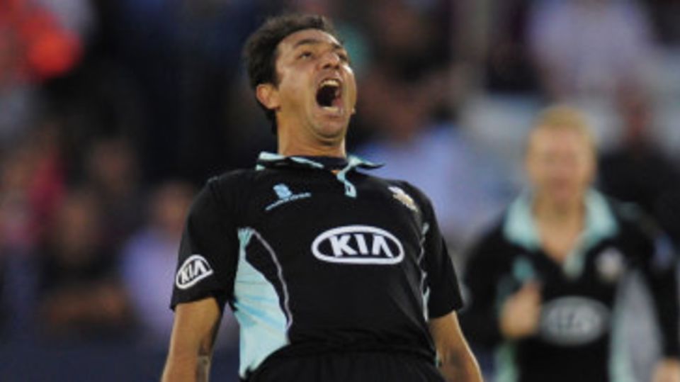 Azhar Mahmood celebrates exuberantly after taking a wicket