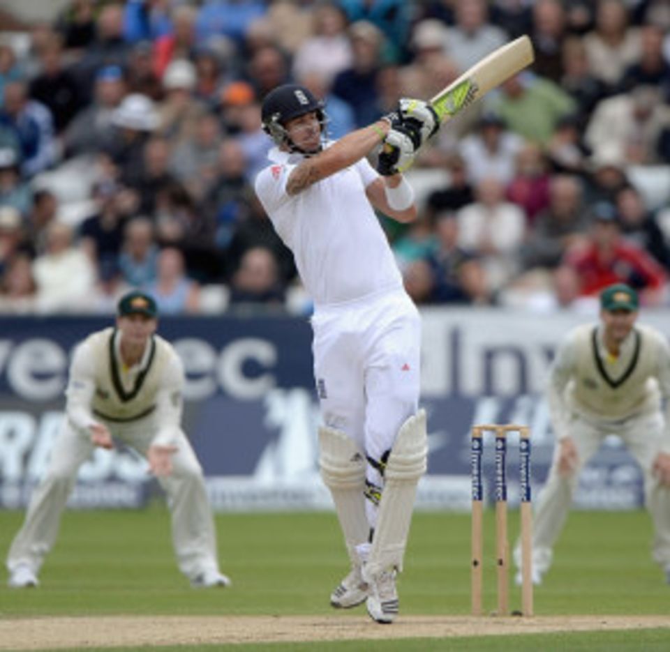 Once he has lunged forward, Pietersen doesn't usually try to get onto the back foot even if the bowler has pitched it short