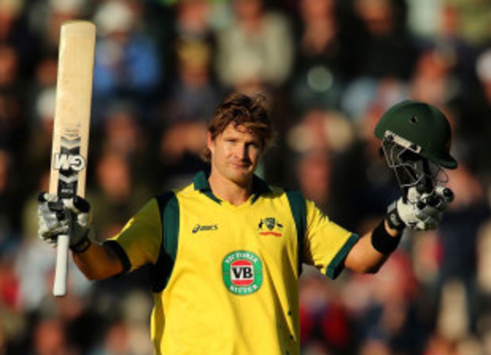 Shane Watson: the setting sun brings out his logos really nicely