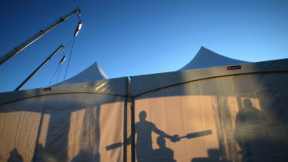 Temporary tents with temporary lights were set up over the Hagley Oval stadium