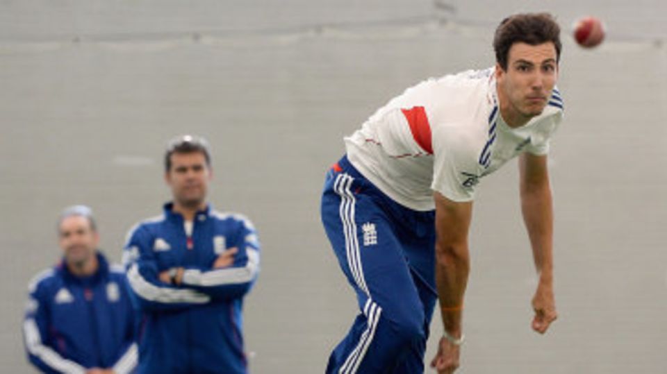 Steven Finn works in the indoor nets