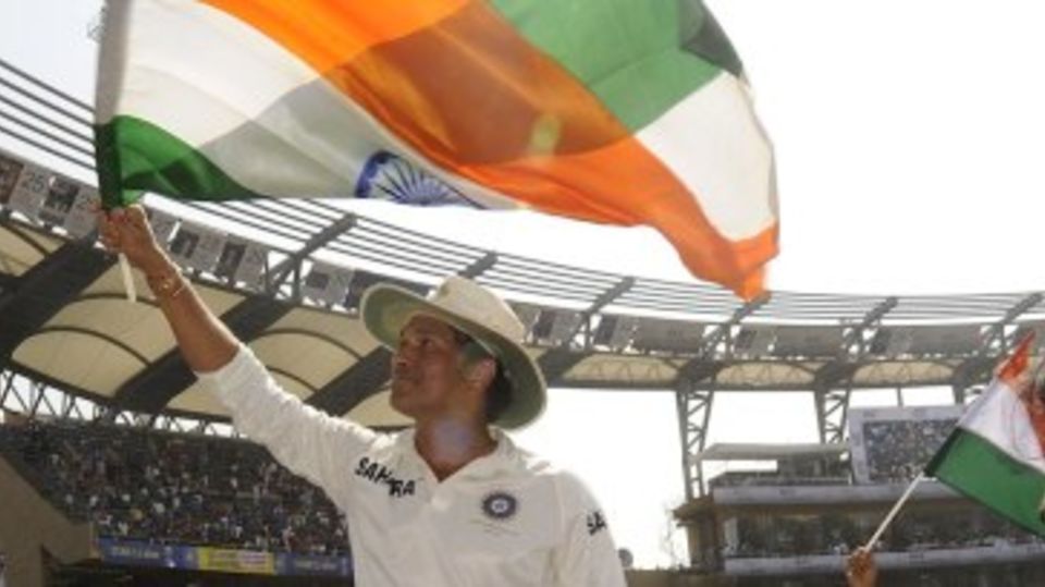 Sachin Tendulkar is carried on a lap of honour around the Wankhede
