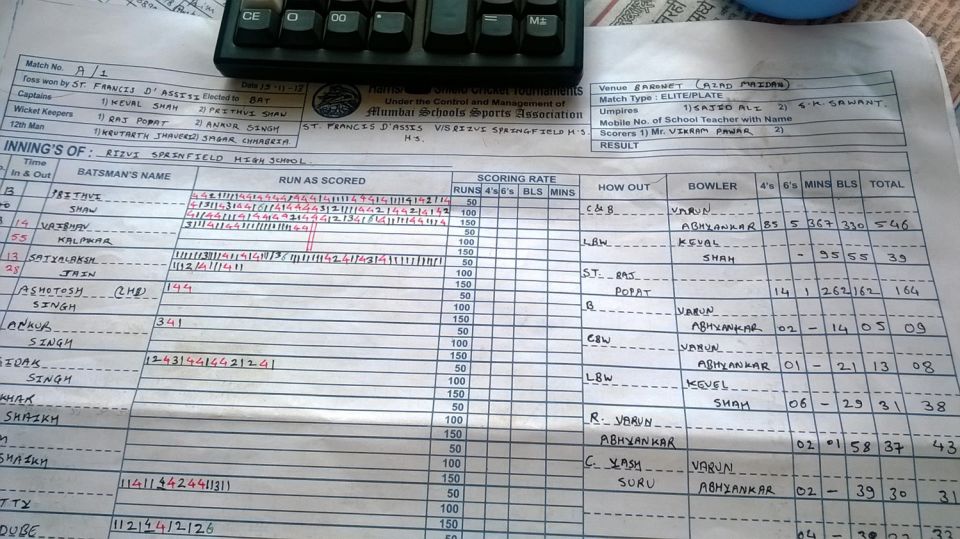 Click on the photo to view the scoresheet recording Shaw's 546