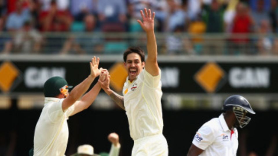 Mitchell Johnson went round the wicket to have Michael Carberry caught at slip