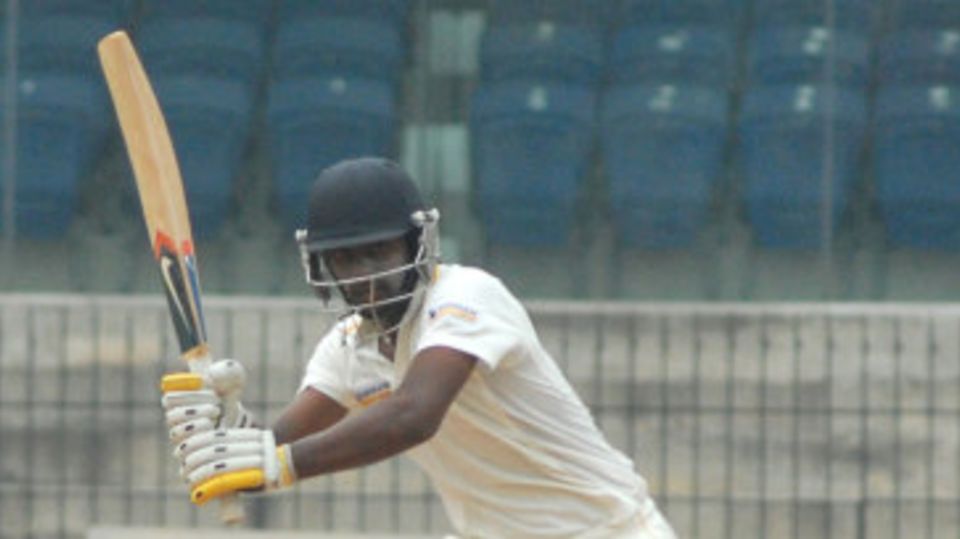 B Aparajith drives to the on side