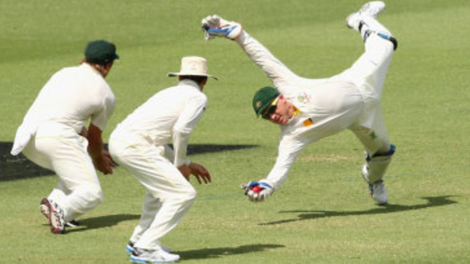Brad Haddin took a brilliant catch to remove Joe Root