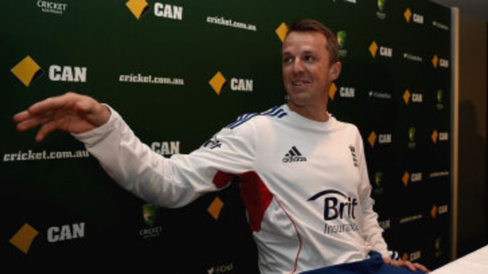 Graeme Swann at a press conference announcing his retirement from international cricket