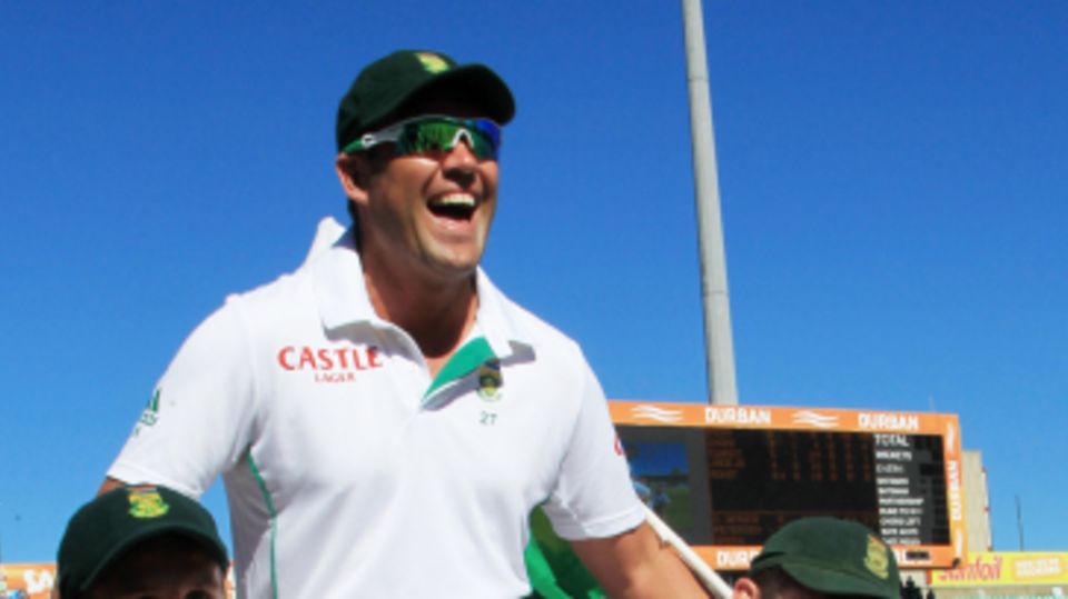 Jacques Kallis is carried around Kingsmead by his team-mates