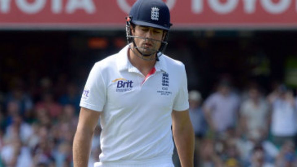 Alastair Cook trudges off having fallen to the second ball of the day