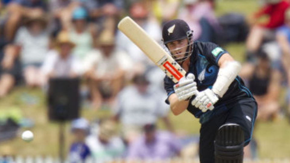 Kane Williamson nudges the ball down the ground
