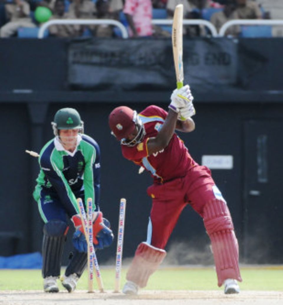 West Indies' big-hitting batsmen struggled against a disciplined Irish attack