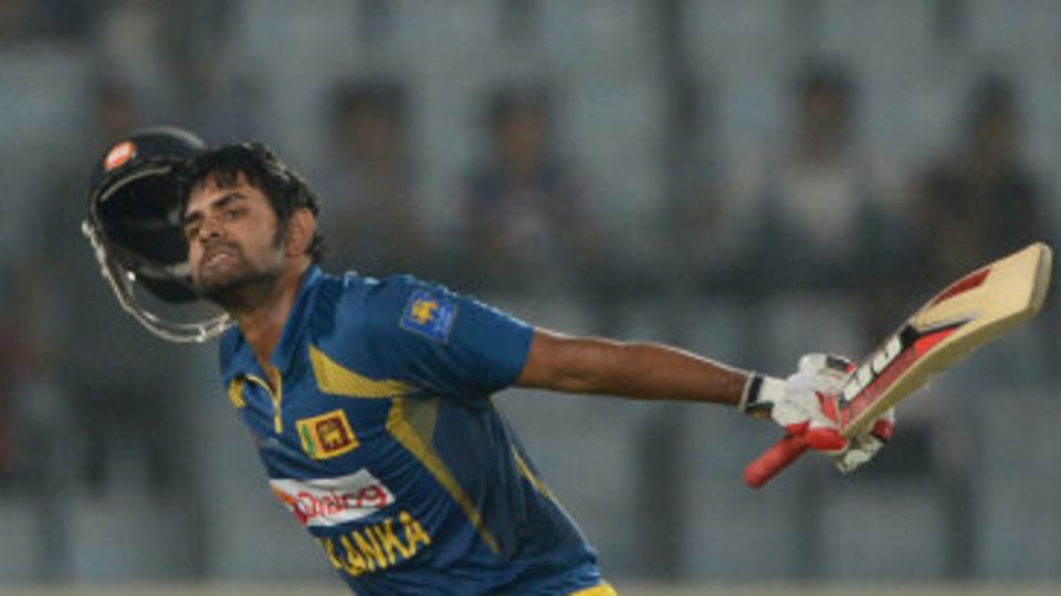 Lahiru Thirimanne celebrates his third ODI hundred