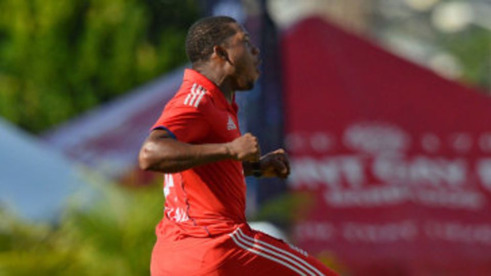 Chris Jordan enjoyed his afternoon at Kensington Oval