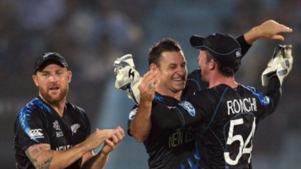 Nathan McCullum celebrates Mahela Jayawardene's wicket