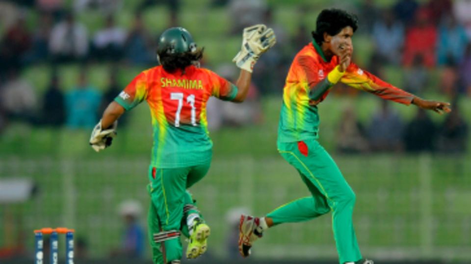 Panna Ghosh is pumped up after taking a wicket