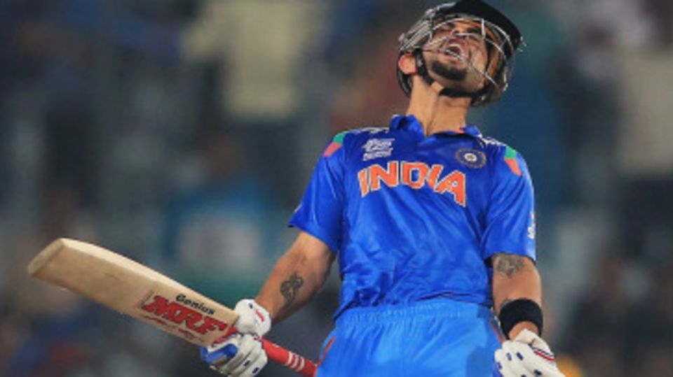 Virat Kohli lets out a cry after hitting the winning runs