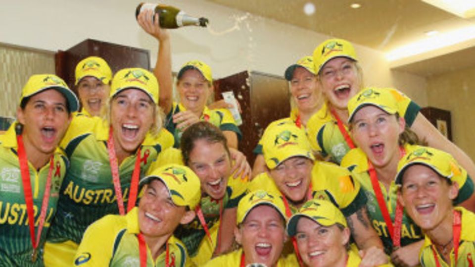 Australia Women take the celebrations up to the changing room