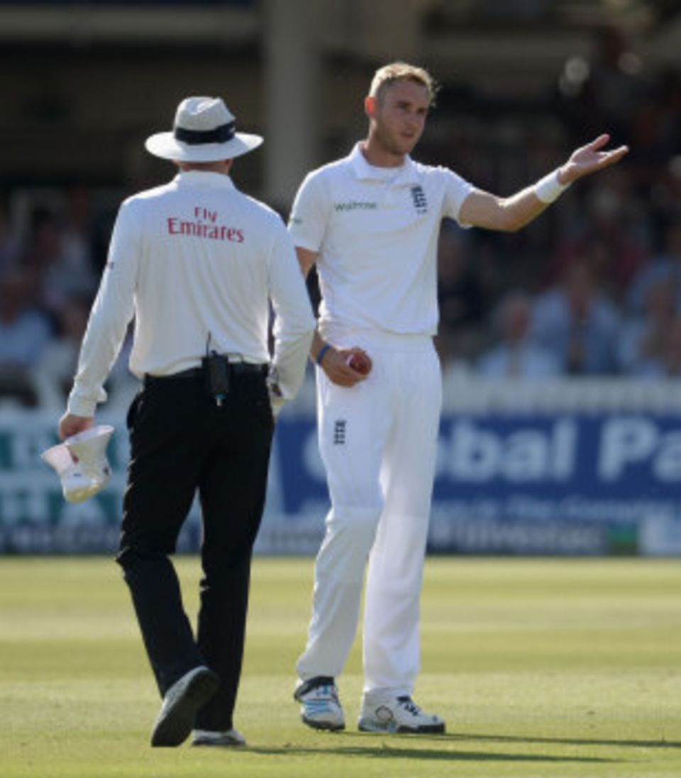 Stuart Broad was frustrated to lose the wicket of Kaushal Silva on review