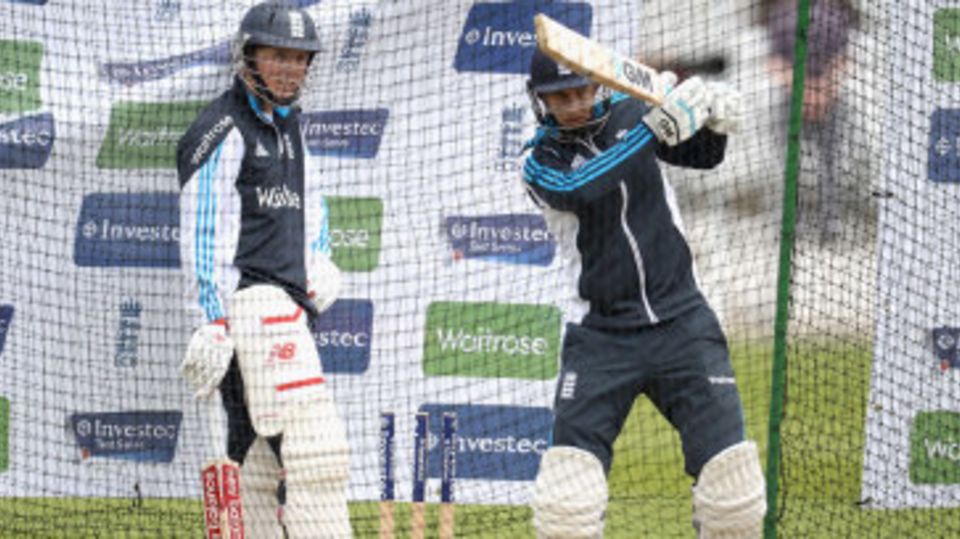 Gary Ballance and Joe Root in the nets