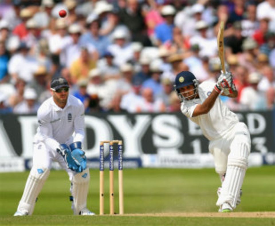 Bhuvneshwar Kumar's 58 contained a number of pleasing strokes, such as this inside-out lofted drive off Moeen Ali