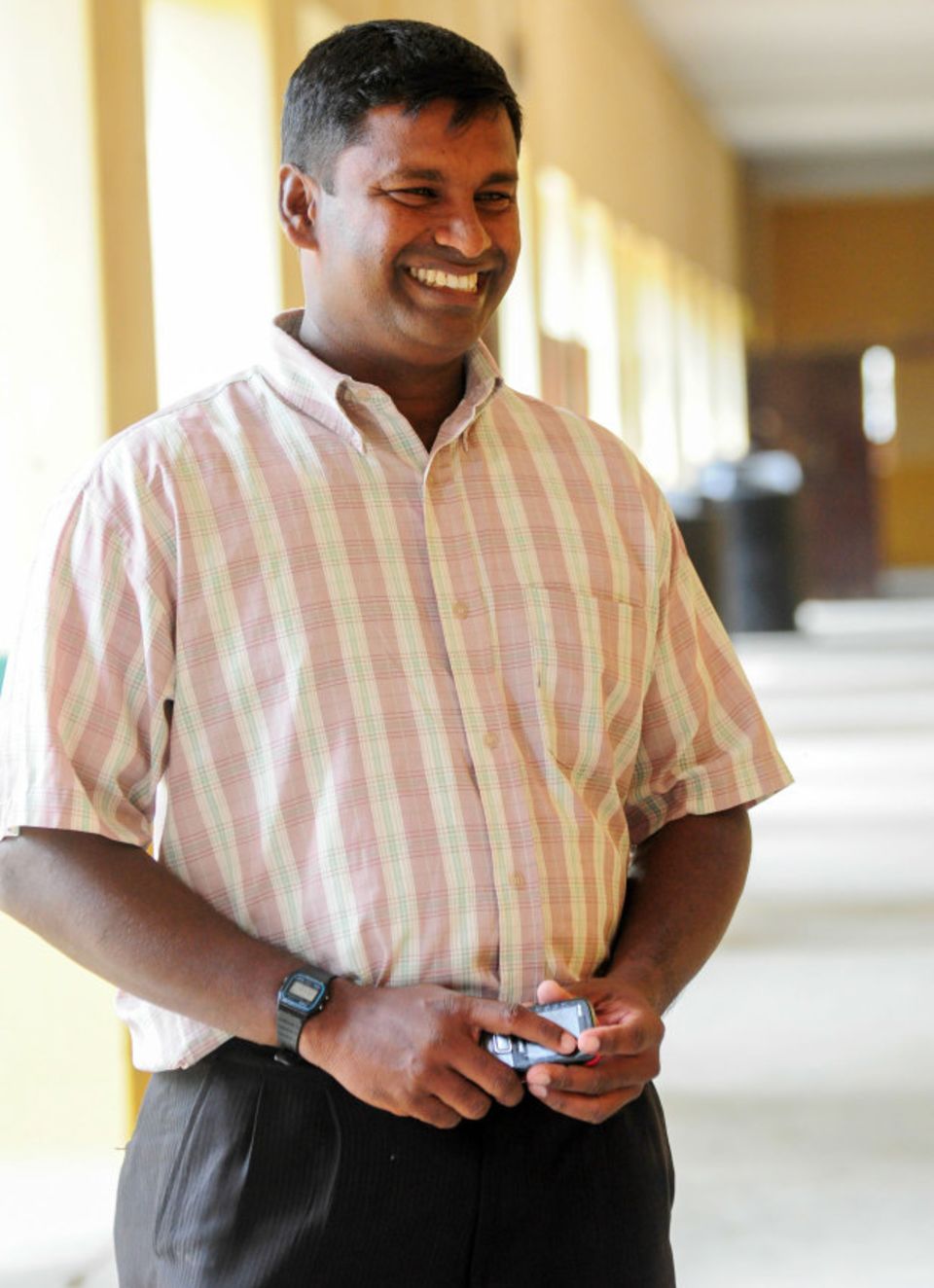 The smiling PT teacher: Nishanthan batted like he was in a trance, and kept wicket for St Patrick's, who he now coaches