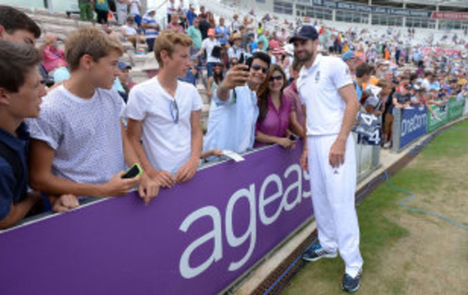 James Anderson poses for a photo after England's emphatic win. Could it be his last act of the series?