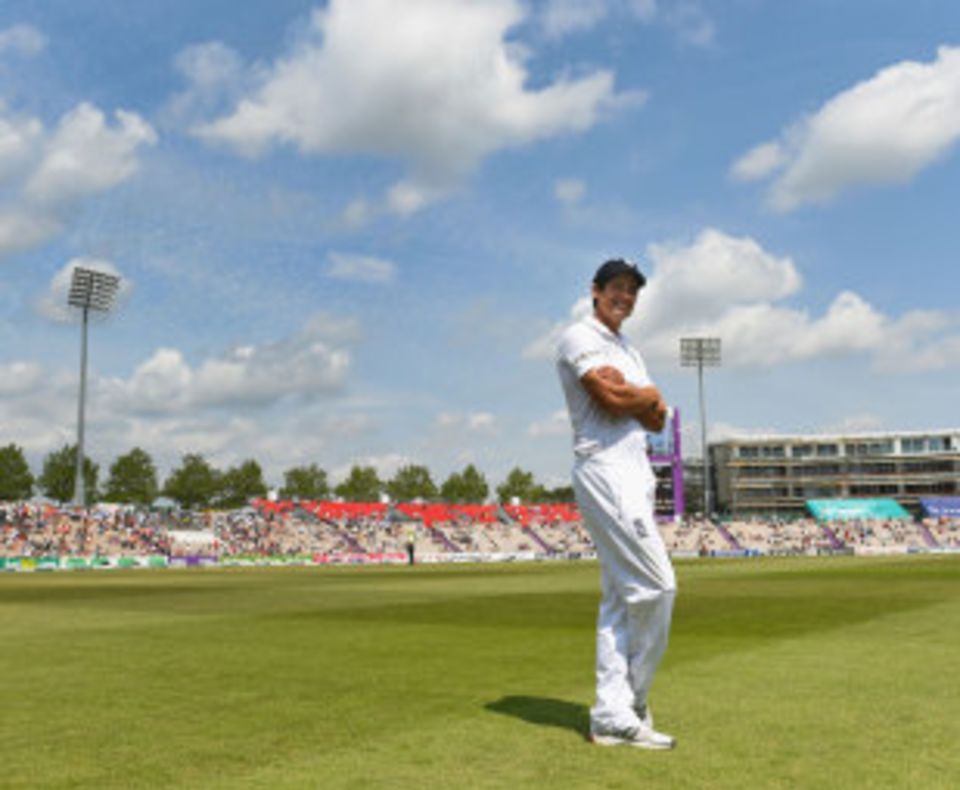 Blue skies above: Alastair Cook savours a first Test victory in 11 attempts
