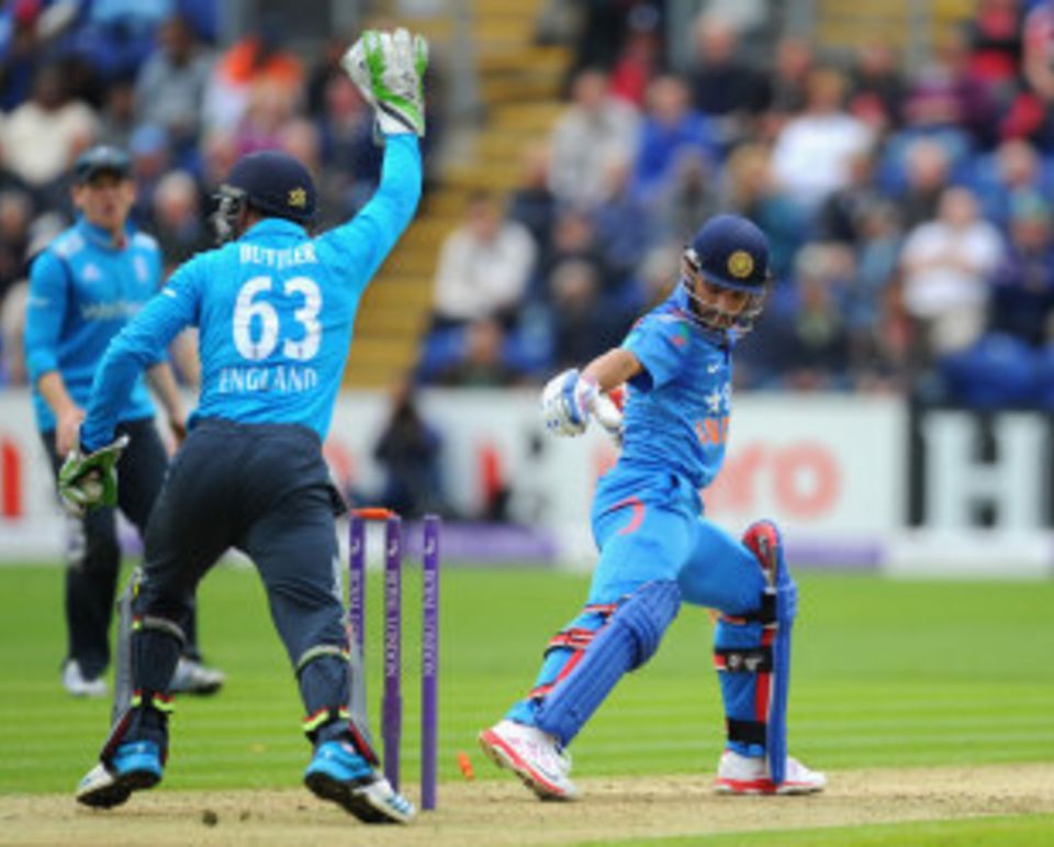 Over-stretched: Ajinkya Rahane's stay was ended with a piece of lazy footwork