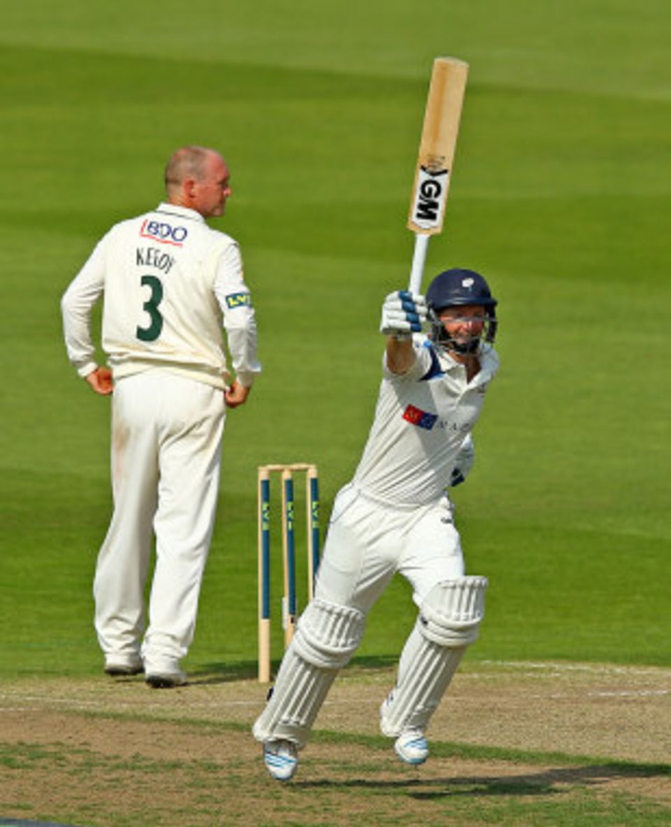 Adam Lyth runs through to complete his hundred