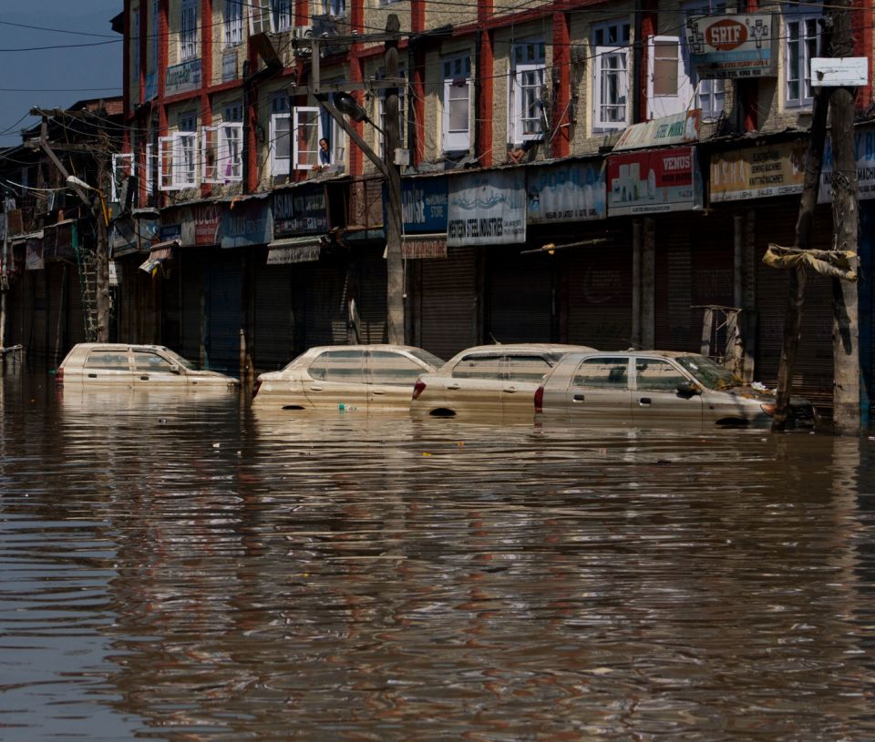 Submerged cars in Srinagar's city centre