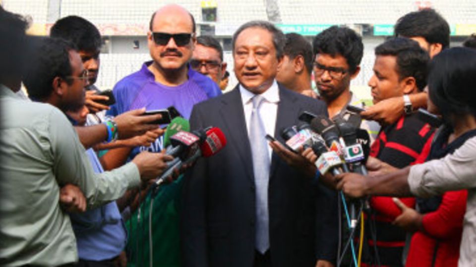BCB president Nazmul Hassan addresses the media