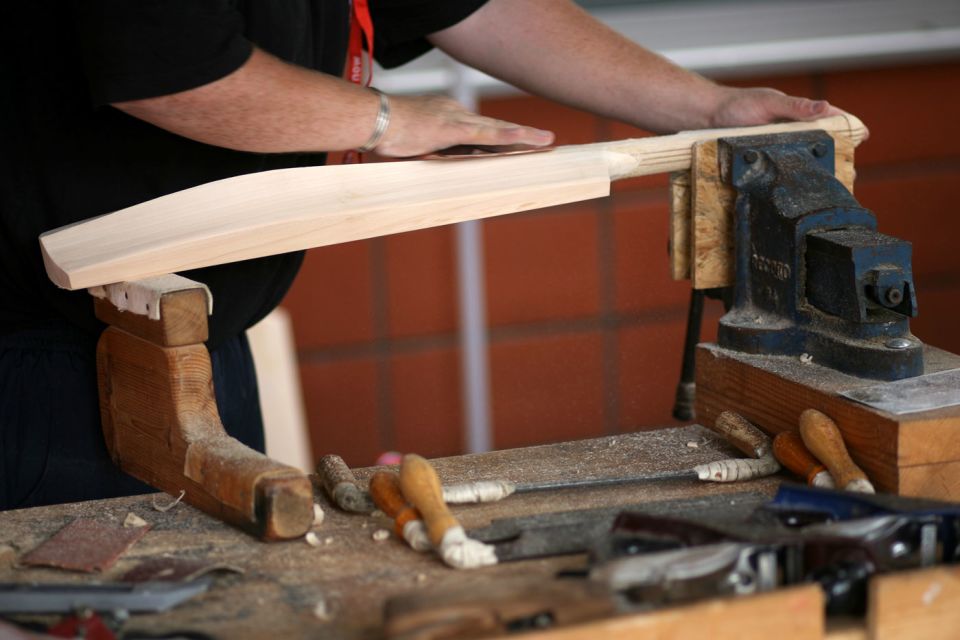 A bat being crafted at a Gray-Nicolls stand at The Oval during the Ashes Test in 2009