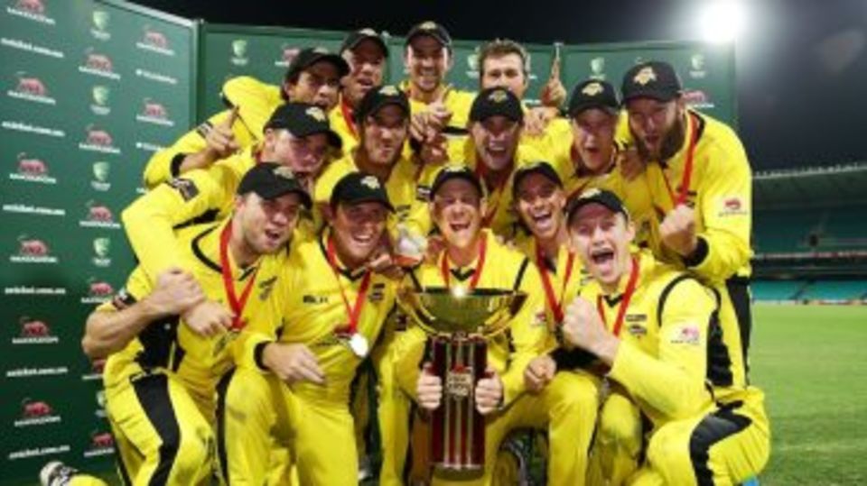 The victorious Western Australia team with the trophy