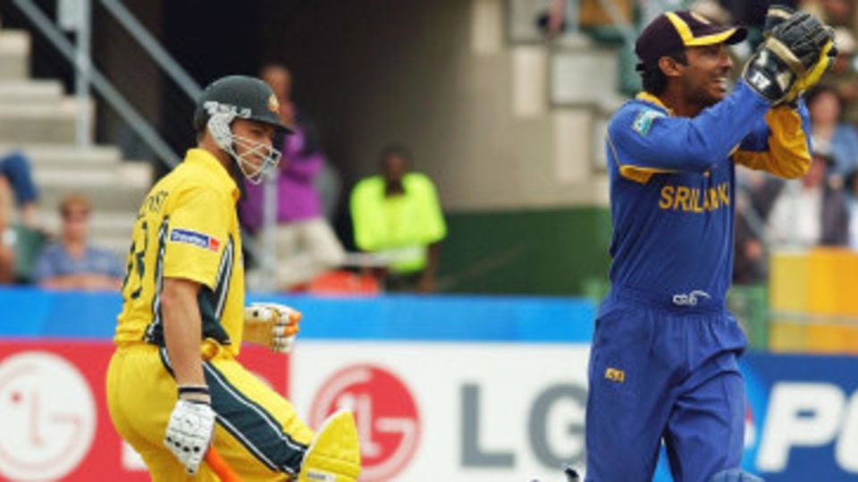 Adam Gilchrist was caught by Kumar Sangakkara for 22