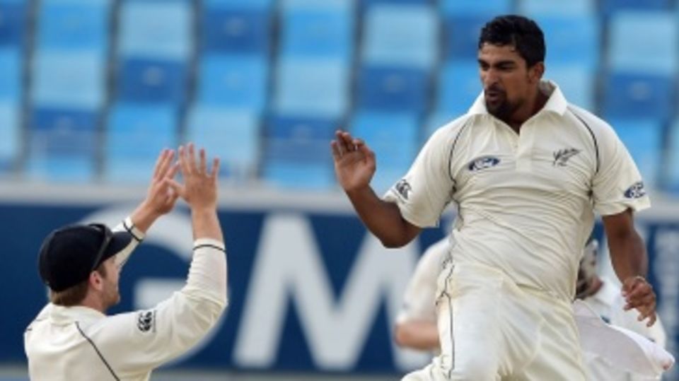Ish Sodhi leaps in celebration after getting rid of Azhar Ali for 75