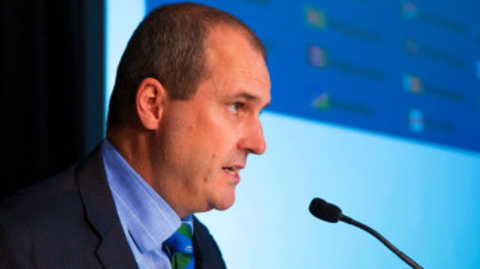 Geoff Allardice, ICC General Manager Cricket, talks to the media