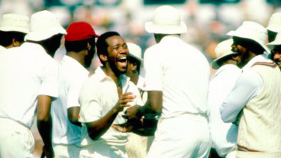 Malcolm Marshall celebrates his six-for