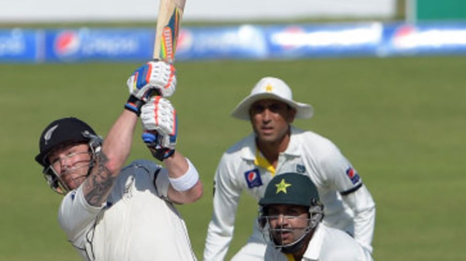 Brendon McCullum reached 200 with a six