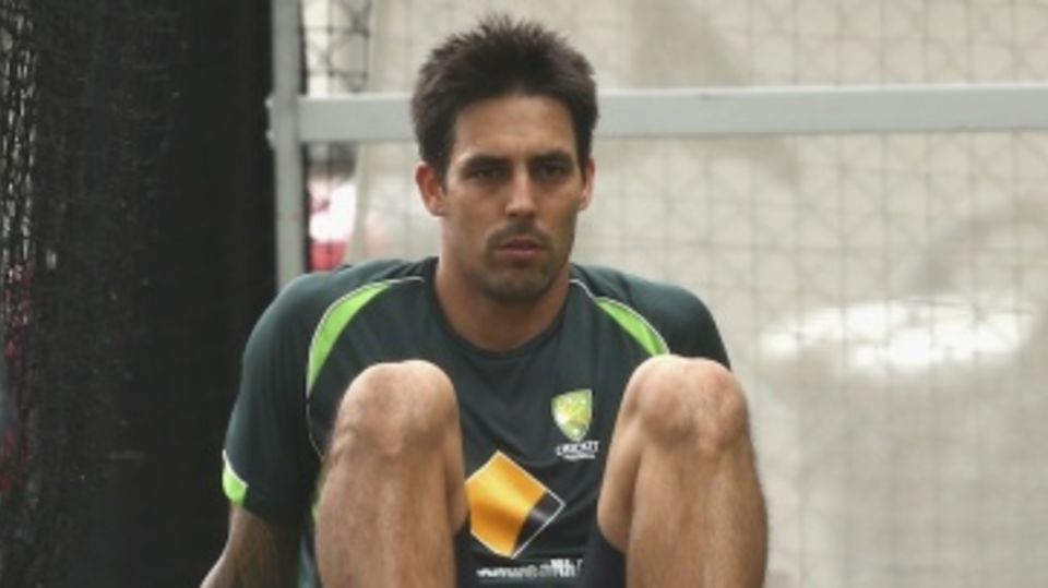 Mitchell Johnson at a net session at the Adelaide Oval